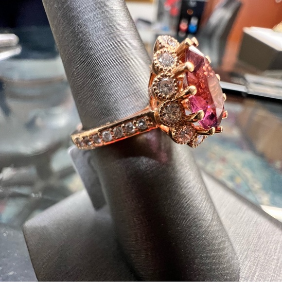 14k Rose Gold Diamond & Pink Turmaline Ring - Picture 6 of 9